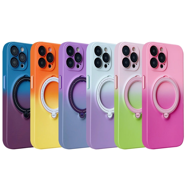 For iPhone 14 MagSafe Holder Gradient TPU Phone Case(Pink Green) - iPhone 14 Cases by PMC TechLife | Online Shopping South Africa | PMC TechLife