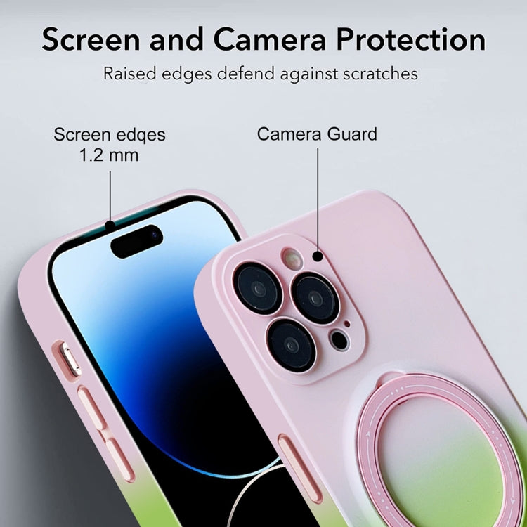 For iPhone 14 MagSafe Holder Gradient TPU Phone Case(Pink Green) - iPhone 14 Cases by PMC TechLife | Online Shopping South Africa | PMC TechLife