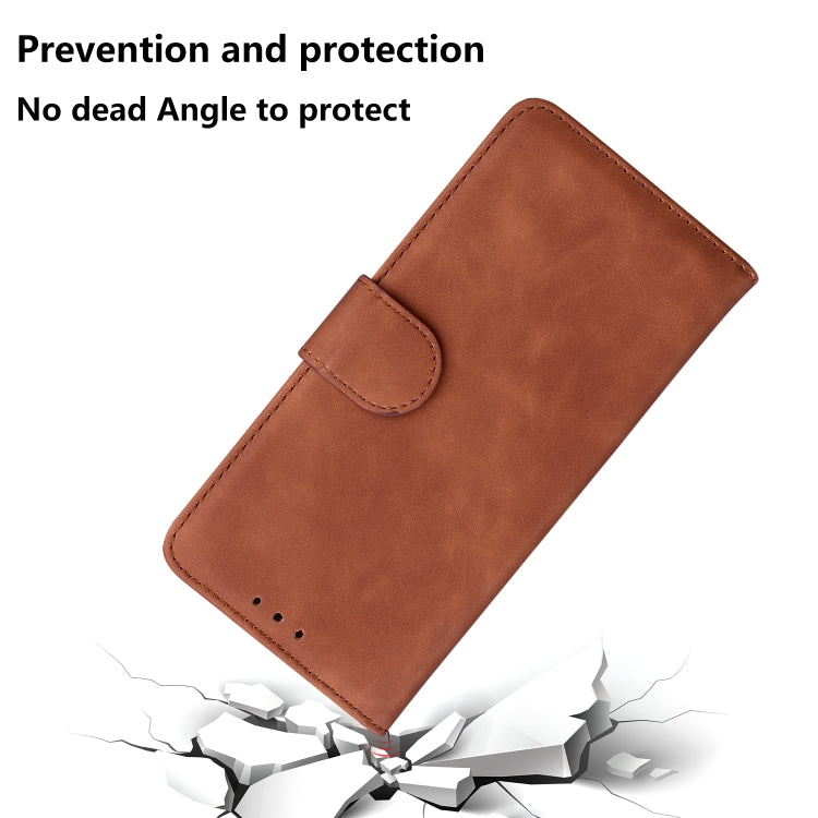 For iPhone 16e Skin Feel Pure Color Flip Leather Phone Case(Brown) - iPhone 16e Cases by PMC TechLife | Online Shopping South Africa | PMC TechLife | Buy Now Pay Later Mobicred