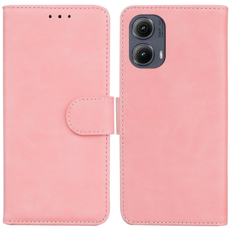 For Motorola Edge 2024 Skin Feel Pure Color Flip Leather Phone Case(Pink) - Motorola Cases by PMC Jewellery | Online Shopping South Africa | PMC Jewellery | Buy Now Pay Later Mobicred