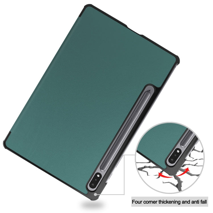 For Samsung Galaxy Tab S9 Custer Pure Color 3-Fold Holder Smart Leather Tablet Case(Dark Green) - Galaxy Tab S9 Cases by PMC Jewellery | Online Shopping South Africa | PMC Jewellery | Buy Now Pay Later Mobicred