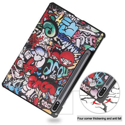 For Samsung Galaxy Tab S9 Custer Painted 3-Fold Holder Smart Leather Tablet Case(Graffiti) - Galaxy Tab S9 Cases by PMC Jewellery | Online Shopping South Africa | PMC Jewellery | Buy Now Pay Later Mobicred