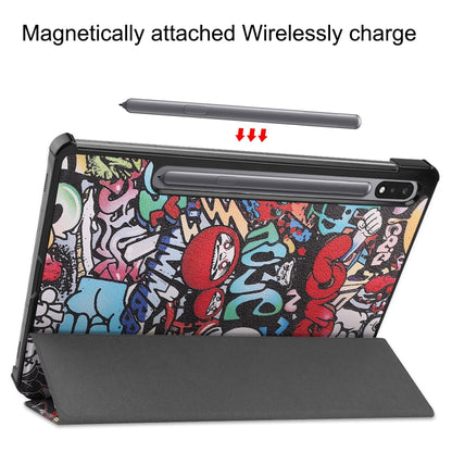 For Samsung Galaxy Tab S9 Custer Painted 3-Fold Holder Smart Leather Tablet Case(Graffiti) - Galaxy Tab S9 Cases by PMC Jewellery | Online Shopping South Africa | PMC Jewellery | Buy Now Pay Later Mobicred