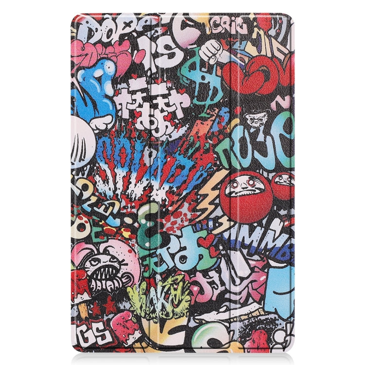For Samsung Galaxy Tab S9 FE / S10 FE Custer Painted 3-Fold Holder Smart Leather Tablet Case(Graffiti) - free shipping - PMC Jewellery - Order now!