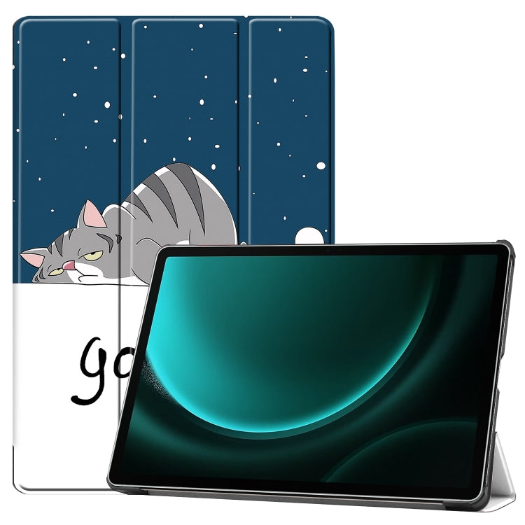 For Samsung Galaxy Tab S9 FE+ Custer Painted 3-Fold Holder Smart Leather Tablet Case(Lazy Cat) - Galaxy Tab S9 FE+ by PMC TechLife | Online Shopping South Africa | PMC TechLife