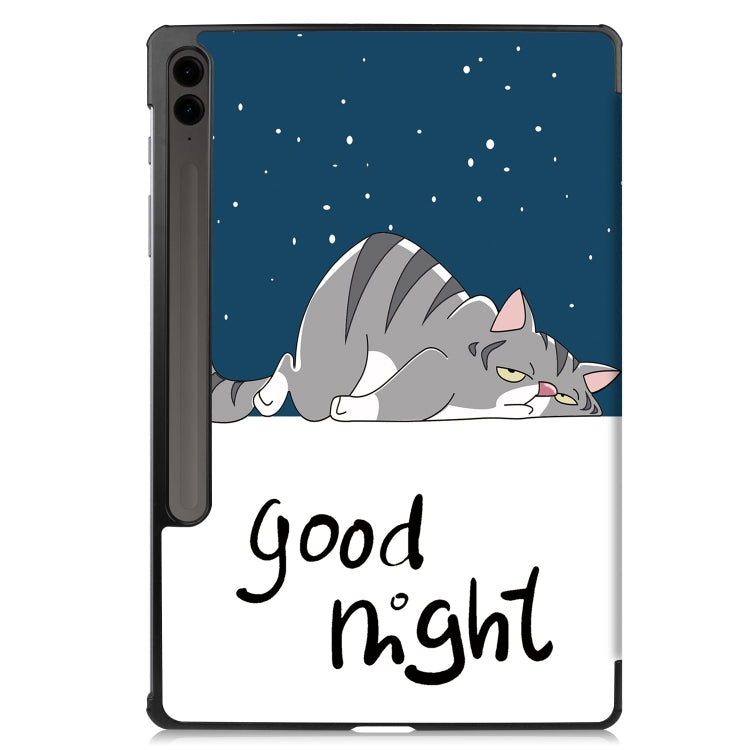 For Samsung Galaxy Tab S9 FE+ Custer Painted 3-Fold Holder Smart Leather Tablet Case(Lazy Cat) - Galaxy Tab S9 FE+ by PMC TechLife | Online Shopping South Africa | PMC TechLife
