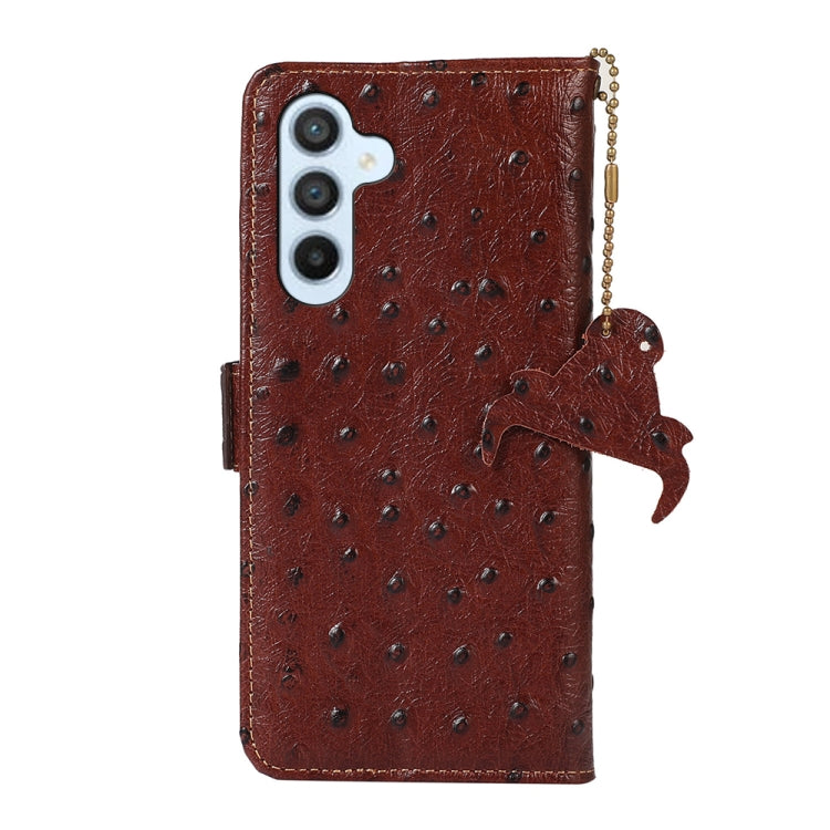 For Samsung Galaxy S24 Ostrich Pattern Genuine Leather RFID Phone Case(Coffee) - Galaxy Phone Cases by PMC Jewellery | Online Shopping South Africa | PMC Jewellery | Buy Now Pay Later Mobicred