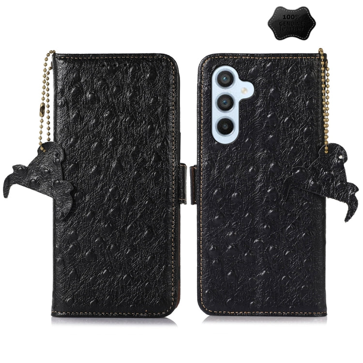 For Samsung Galaxy S24+ Ostrich Pattern Genuine Leather RFID Phone Case(Black) - Galaxy Phone Cases by PMC Jewellery | Online Shopping South Africa | PMC Jewellery | Buy Now Pay Later Mobicred