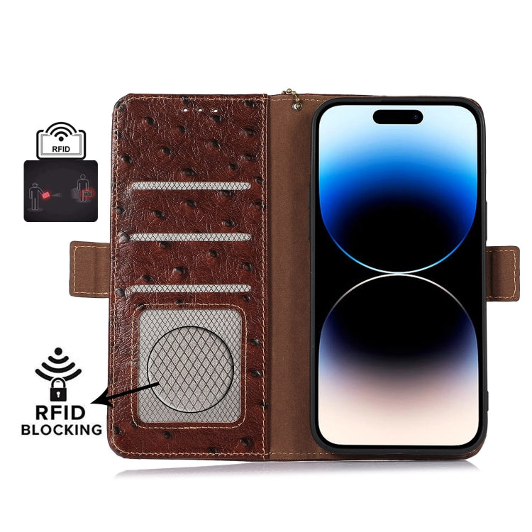 For Samsung Galaxy S24+ Ostrich Pattern Genuine Leather RFID Phone Case(Coffee) - Galaxy Phone Cases by PMC Jewellery | Online Shopping South Africa | PMC Jewellery | Buy Now Pay Later Mobicred