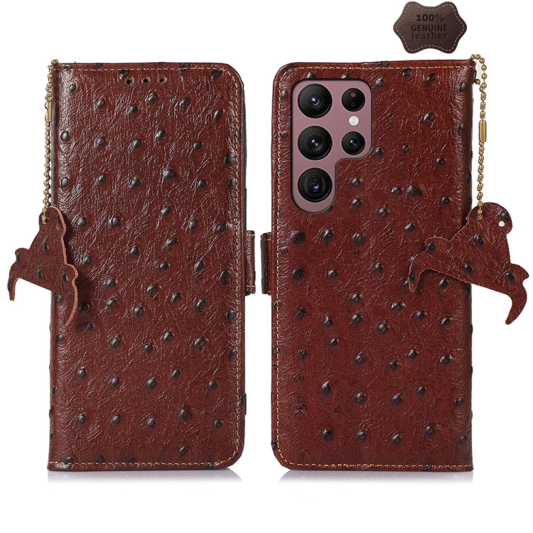 For Samsung Galaxy S24 Ultra Ostrich Pattern Genuine Leather RFID Phone Case(Coffee) - Galaxy Phone Cases by PMC Jewellery | Online Shopping South Africa | PMC Jewellery | Buy Now Pay Later Mobicred