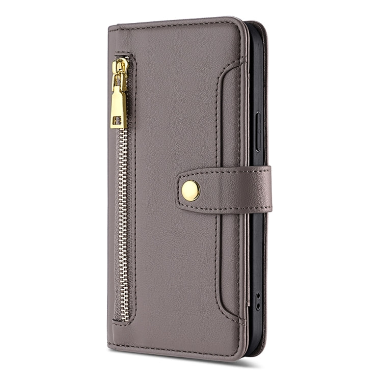 For Honor 90 Pro 5G Sheep Texture Cross-body Zipper Wallet Leather Phone Case(Grey) - Honor Cases by PMC TechLife | Online Shopping South Africa | PMC TechLife | Buy Now Pay Later Mobicred
