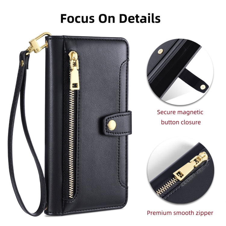 For Honor X7a Sheep Texture Cross-body Zipper Wallet Leather Phone Case(Black) - Honor Cases by PMC TechLife | Online Shopping South Africa | PMC TechLife | Buy Now Pay Later Mobicred