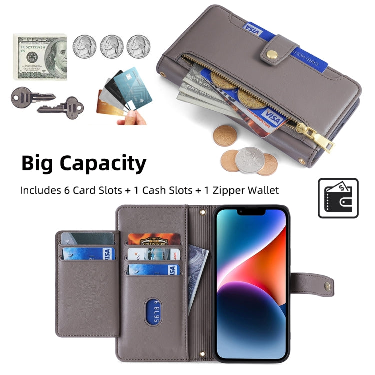 For Honor X7a Sheep Texture Cross-body Zipper Wallet Leather Phone Case(Grey) - Honor Cases by PMC TechLife | Online Shopping South Africa | PMC TechLife | Buy Now Pay Later Mobicred