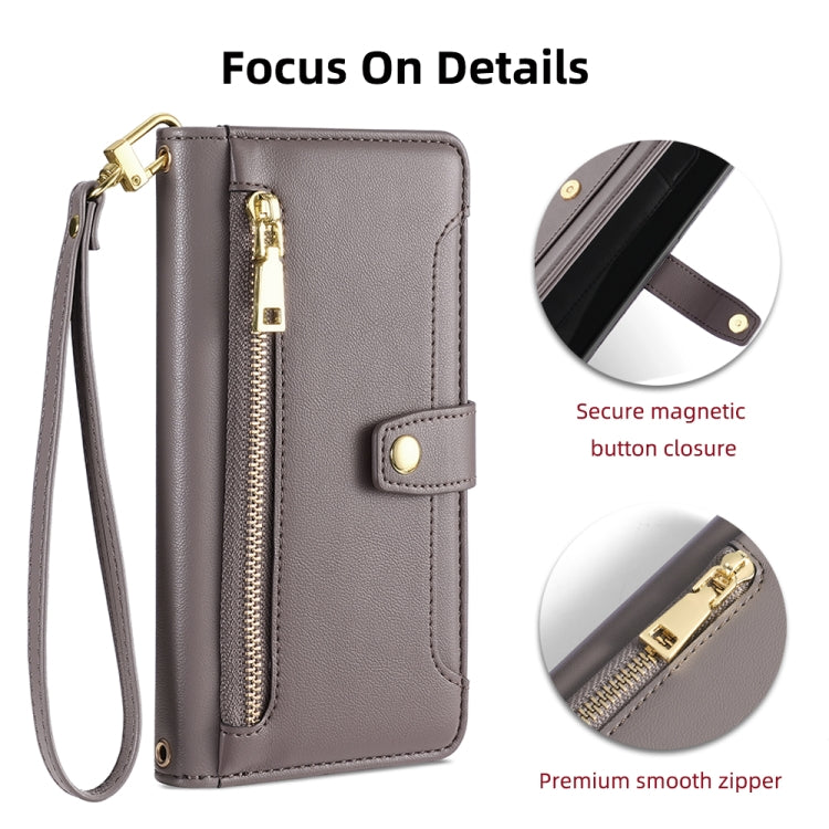 For Honor X7a Sheep Texture Cross-body Zipper Wallet Leather Phone Case(Grey) - Honor Cases by PMC TechLife | Online Shopping South Africa | PMC TechLife | Buy Now Pay Later Mobicred