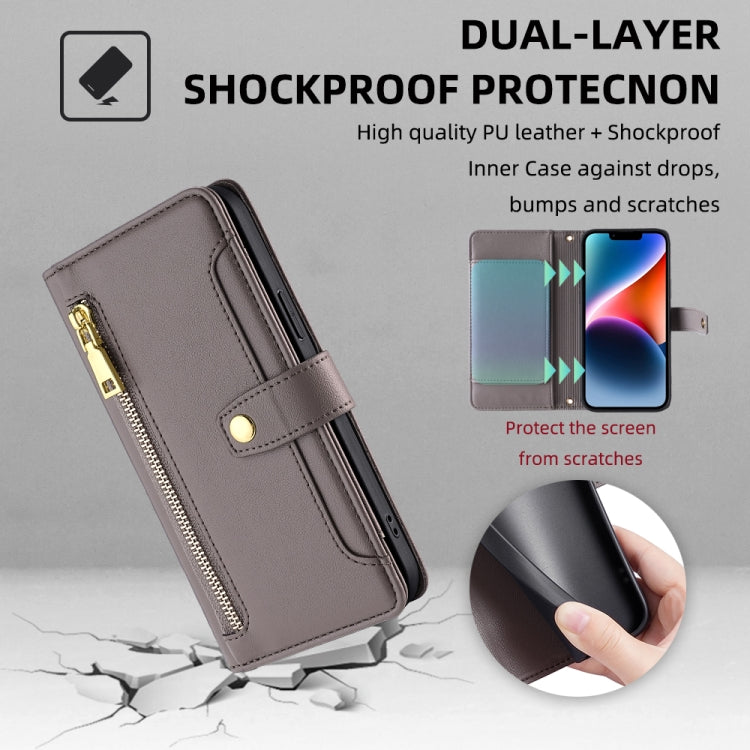 For Honor X7a Sheep Texture Cross-body Zipper Wallet Leather Phone Case(Grey) - Honor Cases by PMC TechLife | Online Shopping South Africa | PMC TechLife | Buy Now Pay Later Mobicred