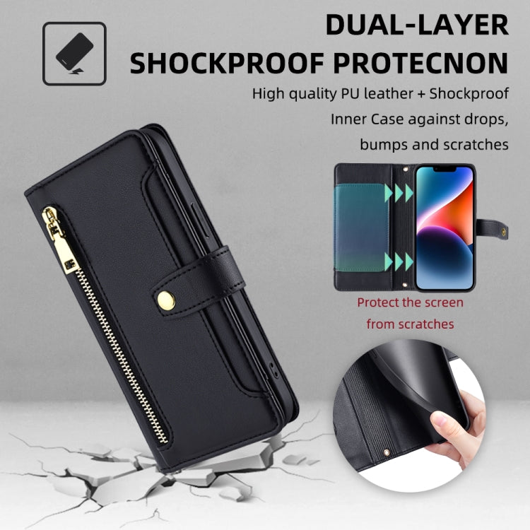 For Honor X8 Sheep Texture Cross-body Zipper Wallet Leather Phone Case(Black) - Honor Cases by PMC TechLife | Online Shopping South Africa | PMC TechLife | Buy Now Pay Later Mobicred