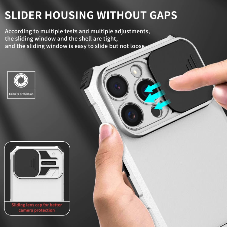 For iPhone 16 Pro Stereoscopic Holder Sliding Camshield Phone Case(White) - iPhone 16 Pro Cases by PMC Jewellery | Online Shopping South Africa | PMC Jewellery | Buy Now Pay Later Mobicred