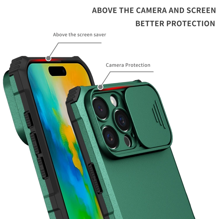 For iPhone 16 Pro Stereoscopic Holder Sliding Camshield Phone Case(Green) - iPhone 16 Pro Cases by PMC Jewellery | Online Shopping South Africa | PMC Jewellery | Buy Now Pay Later Mobicred