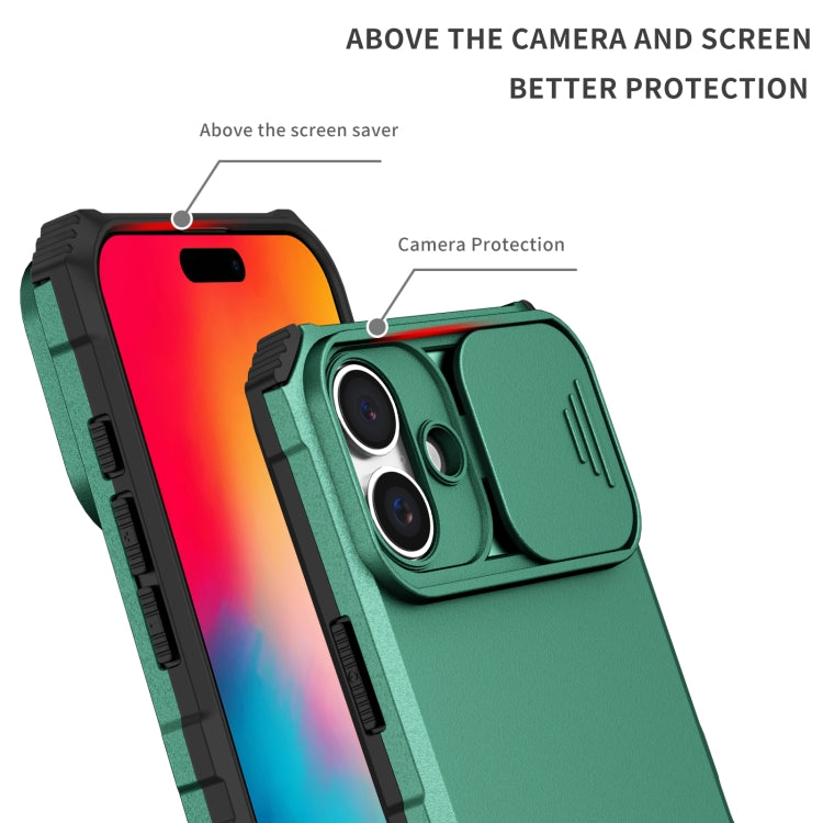 For iPhone 16 Plus Stereoscopic Holder Sliding Camshield Phone Case(Green) - iPhone 16 Plus Cases by PMC Jewellery | Online Shopping South Africa | PMC Jewellery | Buy Now Pay Later Mobicred