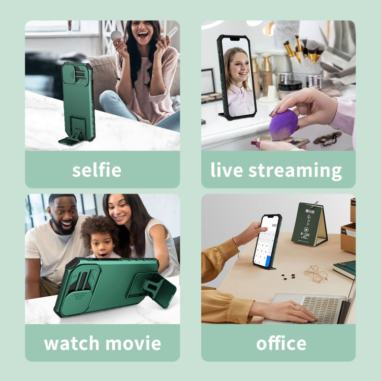 For iPhone 16 Plus Stereoscopic Holder Sliding Camshield Phone Case(Green) - iPhone 16 Plus Cases by PMC TechLife | Online Shopping South Africa | PMC TechLife | Buy Now Pay Later Mobicred