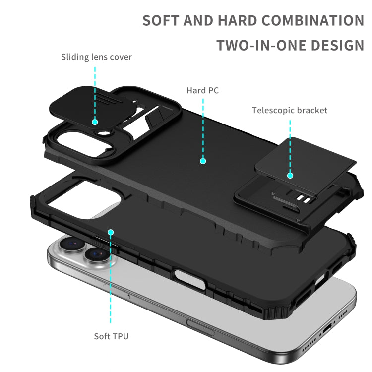 For iPhone 16 Stereoscopic Holder Sliding Camshield Phone Case(Black) - iPhone 16 Cases by PMC TechLife | Online Shopping South Africa | PMC TechLife | Buy Now Pay Later Mobicred