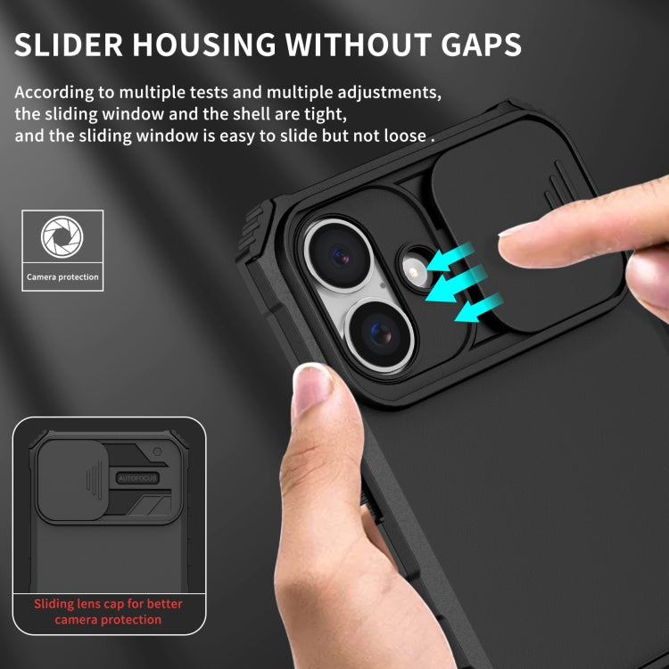 For iPhone 16 Stereoscopic Holder Sliding Camshield Phone Case(Black) - iPhone 16 Cases by PMC TechLife | Online Shopping South Africa | PMC TechLife | Buy Now Pay Later Mobicred