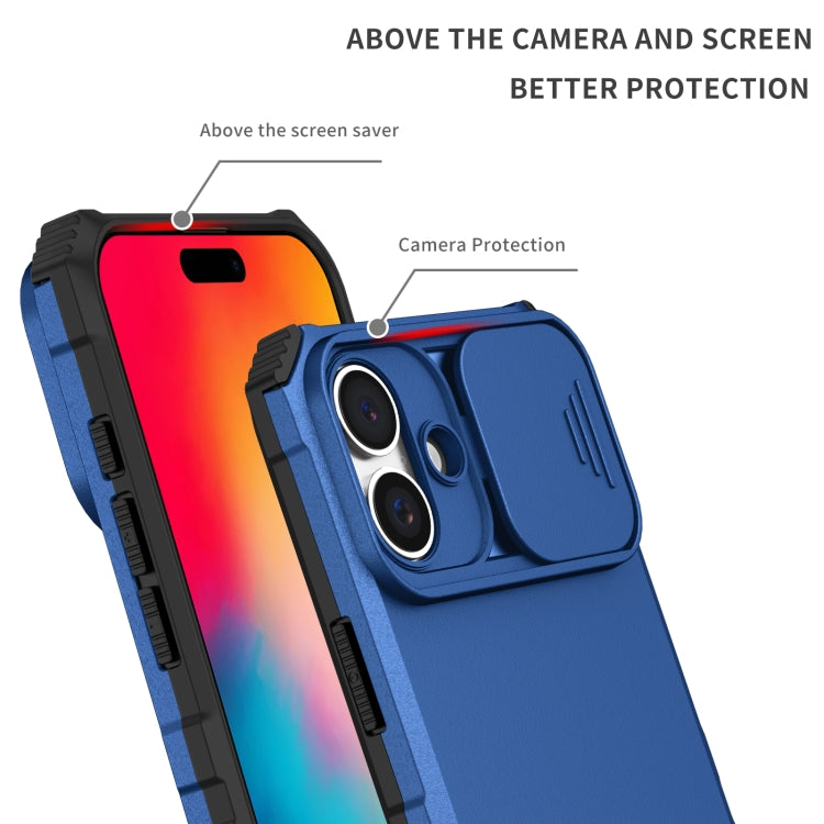 For iPhone 16 Stereoscopic Holder Sliding Camshield Phone Case(Blue) - iPhone 16 Cases by PMC Jewellery | Online Shopping South Africa | PMC Jewellery | Buy Now Pay Later Mobicred