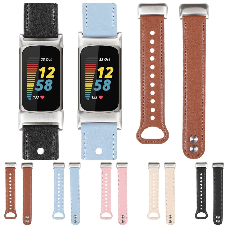 For Fitbit Charge 5 PU Leather Replacement Watch Band(Creamy White) - Watch Bands by PMC Jewellery | Online Shopping South Africa | PMC Jewellery | Buy Now Pay Later Mobicred