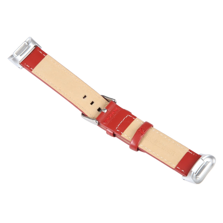 For Fitbit Charge 5 18mm Bamboo Joint Texture Genuine Leather Watch Band(Red) - Watch Bands by PMC Jewellery | Online Shopping South Africa | PMC Jewellery | Buy Now Pay Later Mobicred