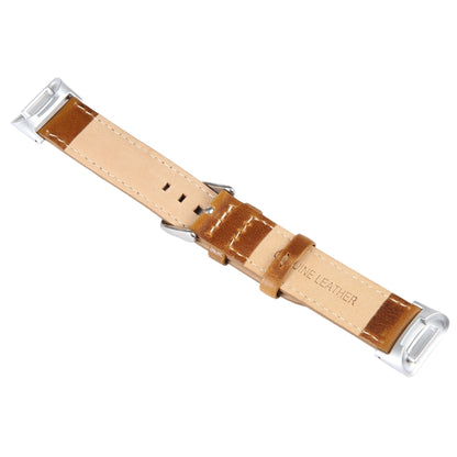 For Fitbit Charge 5 18mm Bamboo Joint Texture Genuine Leather Watch Band(Light Brown) - Watch Bands by PMC Jewellery | Online Shopping South Africa | PMC Jewellery | Buy Now Pay Later Mobicred