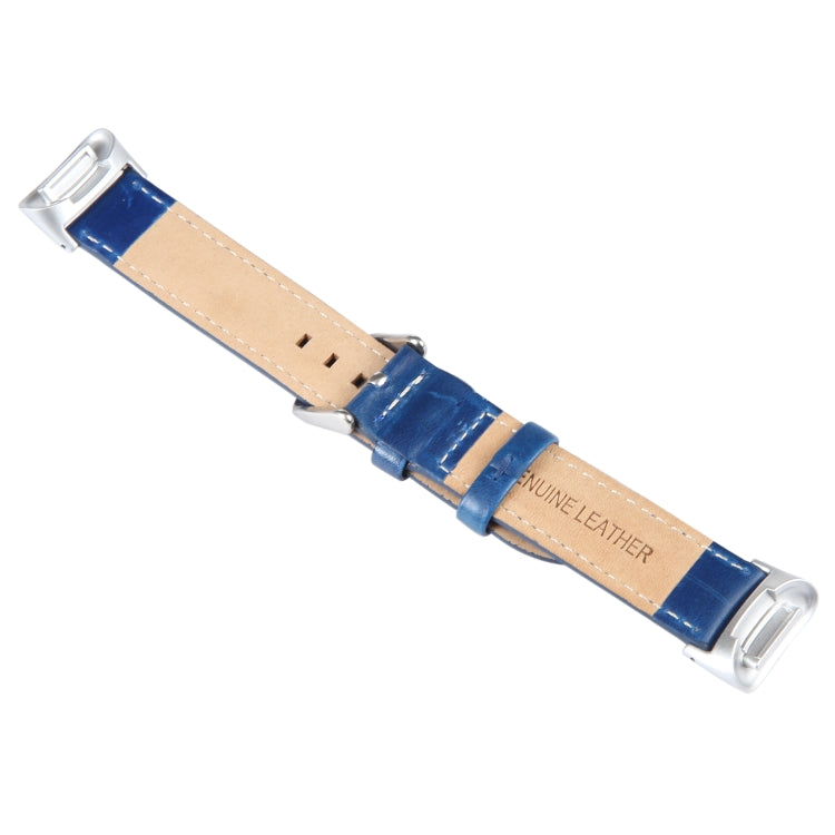 For Fitbit Charge 5 18mm Bamboo Joint Texture Genuine Leather Watch Band(Blue) - Watch Bands by PMC Jewellery | Online Shopping South Africa | PMC Jewellery | Buy Now Pay Later Mobicred