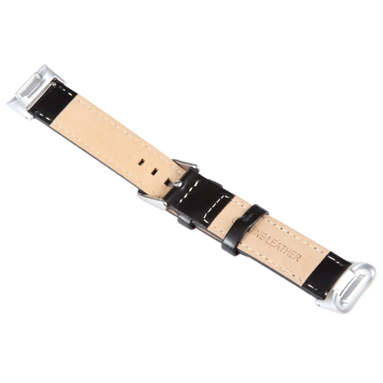 For Fitbit Charge 5 18mm Bamboo Joint Texture Genuine Leather Watch Band(Black) - Watch Bands by PMC Jewellery | Online Shopping South Africa | PMC Jewellery | Buy Now Pay Later Mobicred