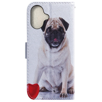 For iPhone 16 Coloured Drawing Flip Leather Phone Case(Pug) - iPhone 16 Cases by PMC Jewellery | Online Shopping South Africa | PMC Jewellery | Buy Now Pay Later Mobicred