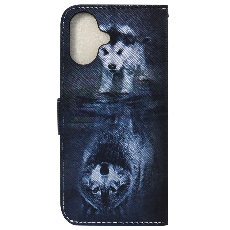 For iPhone 16 Coloured Drawing Flip Leather Phone Case(Wolf and Dog) - iPhone 16 Cases by PMC Jewellery | Online Shopping South Africa | PMC Jewellery | Buy Now Pay Later Mobicred