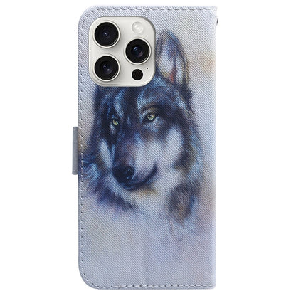 For iPhone 16 Pro Coloured Drawing Flip Leather Phone Case(White Wolf) - iPhone 16 Pro Cases by PMC Jewellery | Online Shopping South Africa | PMC Jewellery | Buy Now Pay Later Mobicred