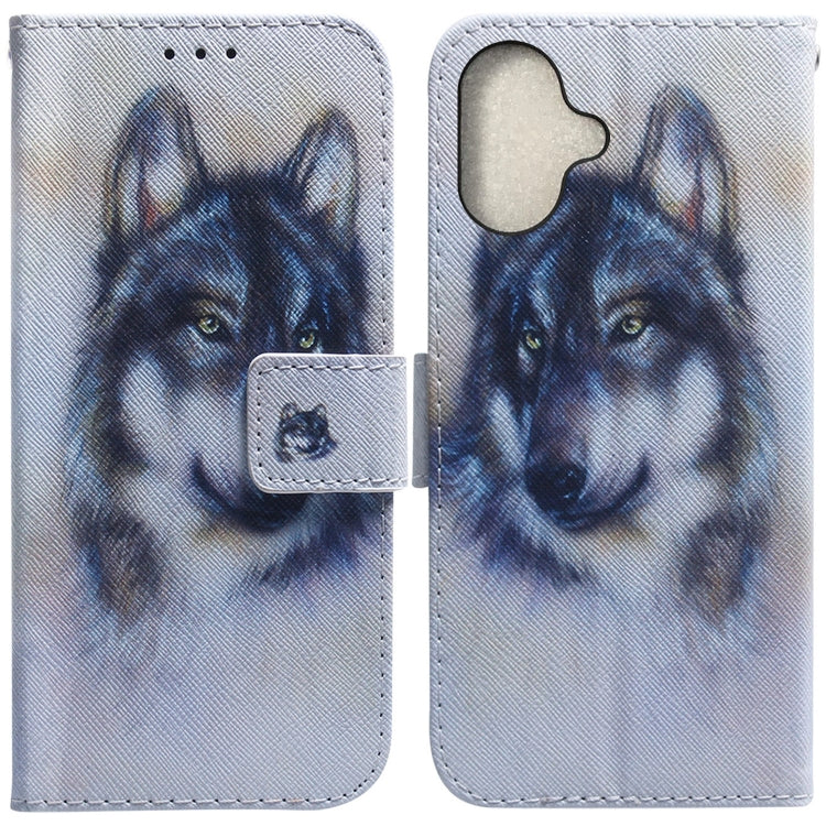 For iPhone 16 Plus Coloured Drawing Flip Leather Phone Case(White Wolf) - iPhone 16 Plus Cases by PMC Jewellery | Online Shopping South Africa | PMC Jewellery | Buy Now Pay Later Mobicred