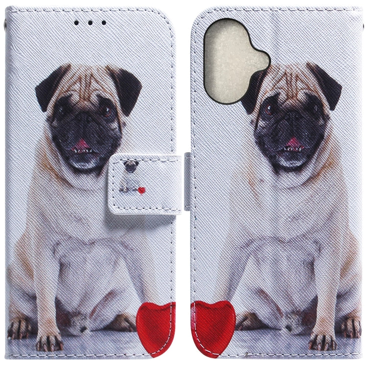 For iPhone 16 Plus Coloured Drawing Flip Leather Phone Case(Pug) - iPhone 16 Plus Cases by PMC Jewellery | Online Shopping South Africa | PMC Jewellery | Buy Now Pay Later Mobicred