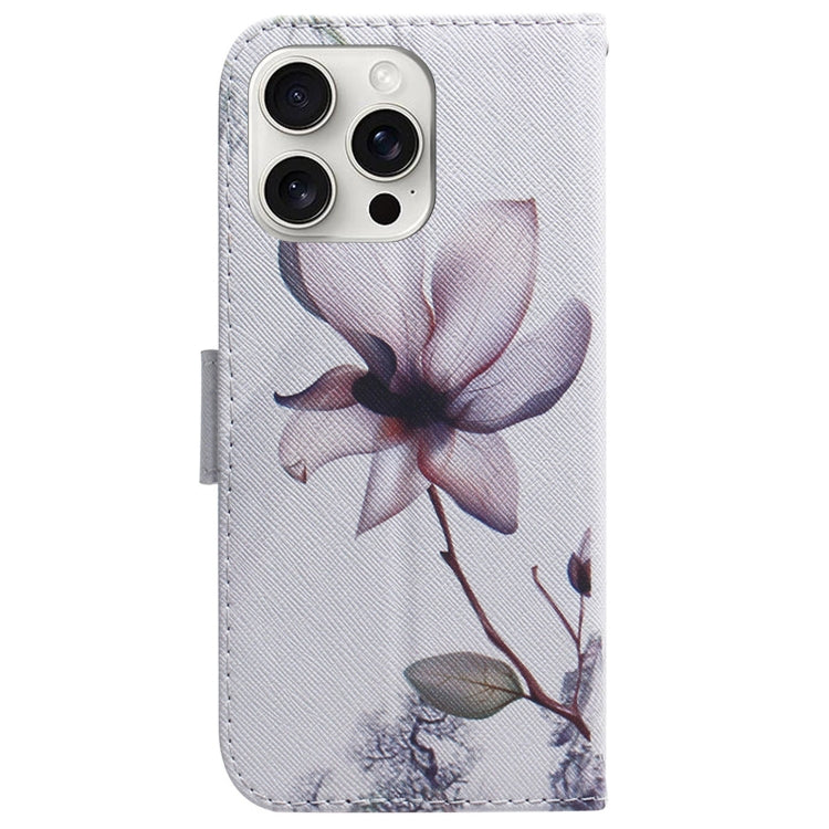 For iPhone 16 Pro Max Coloured Drawing Flip Leather Phone Case(Magnolia) - iPhone 16 Pro Max Cases by PMC TechLife | Online Shopping South Africa | PMC TechLife | Buy Now Pay Later Mobicred