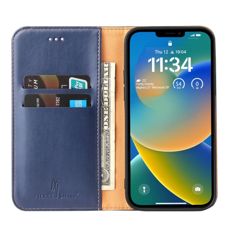 For iPhone 15 Fierre Shann PU Genuine Leather Texture Phone Case(Blue) - iPhone 15 Cases by FIERRE SHANN | Online Shopping South Africa | PMC Jewellery | Buy Now Pay Later Mobicred