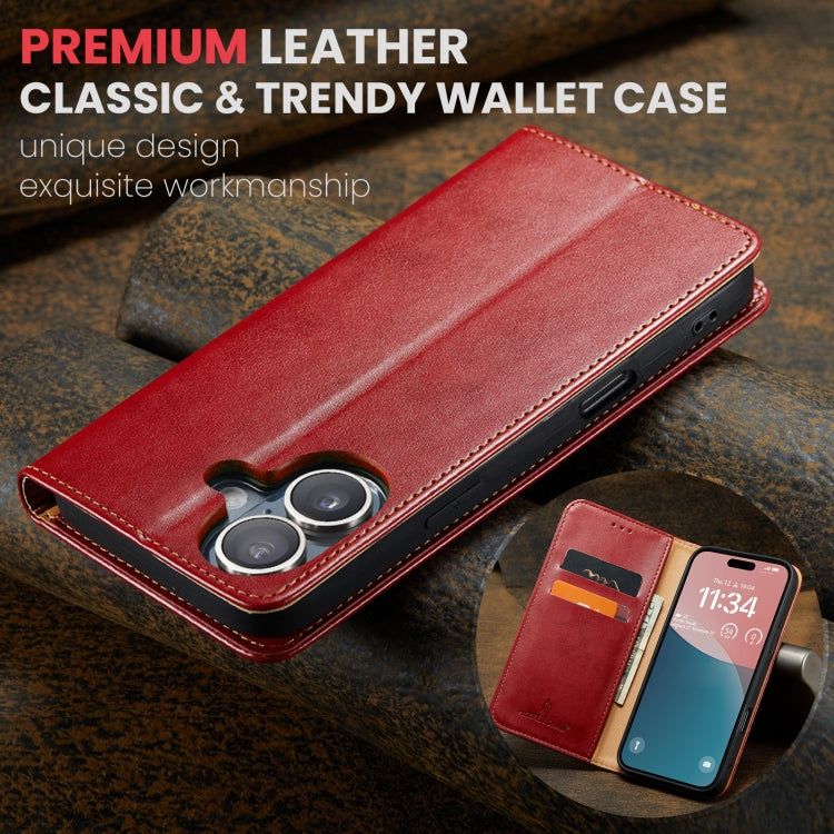 For iPhone 16 Plus Fierre Shann PU Genuine Leather Texture Phone Case(Red) - iPhone 16 Plus Cases by FIERRE SHANN | Online Shopping South Africa | PMC Jewellery | Buy Now Pay Later Mobicred