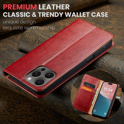 For iPhone 16 Pro Fierre Shann PU Genuine Leather Texture Phone Case(Red) - iPhone 16 Pro Cases by FIERRE SHANN | Online Shopping South Africa | PMC Jewellery | Buy Now Pay Later Mobicred