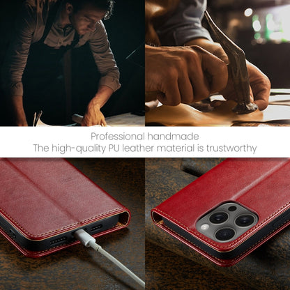 For iPhone 16 Pro Fierre Shann PU Genuine Leather Texture Phone Case(Red) - iPhone 16 Pro Cases by FIERRE SHANN | Online Shopping South Africa | PMC Jewellery | Buy Now Pay Later Mobicred