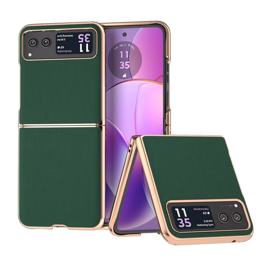 For Motorola Razr 40 Genuine Leather Silk Series Nano Plating Phone Case(Dark Green) - Motorola Cases by PMC Jewellery | Online Shopping South Africa | PMC Jewellery | Buy Now Pay Later Mobicred