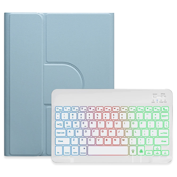 For iPad Air 2022 / iPad Pro 11 2021 Three-color Backlight White 360 Degree Rotatable Bluetooth Keyboard Leather Case(Mist Blue) - Universal by PMC Jewellery | Online Shopping South Africa | PMC Jewellery