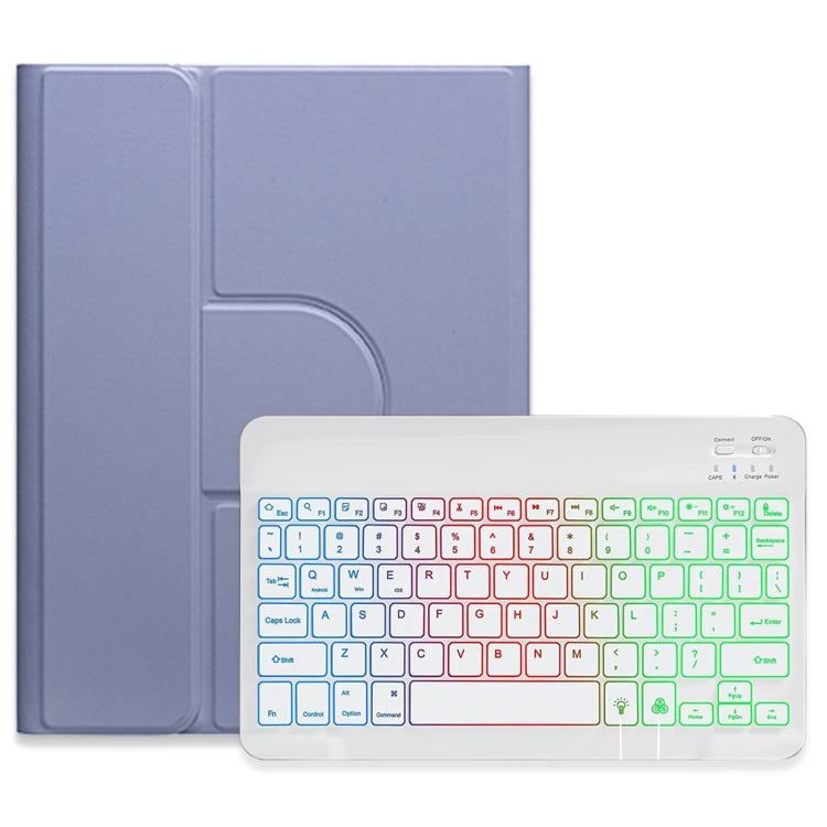 For iPad Air 2022 / iPad Pro 11 2021 Three-color Backlight White 360 Degree Rotatable Bluetooth Keyboard Leather Case(Lavender Purple) - Universal by PMC Jewellery | Online Shopping South Africa | PMC Jewellery