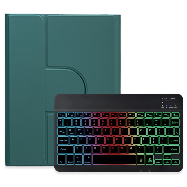 For iPad 10th Gen 10.9 2022 Three-color Backlight Black 360 Degree Rotatable Bluetooth Keyboard Leather Case(Dark Green) - Universal by PMC Jewellery | Online Shopping South Africa | PMC Jewellery