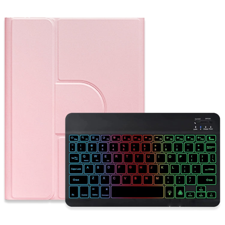 For iPad 10.2 2021 / Air 2019 Three-color Backlight Black 360 Degree Rotatable Bluetooth Keyboard Leather Case(Pink) - Universal by PMC Jewellery | Online Shopping South Africa | PMC Jewellery