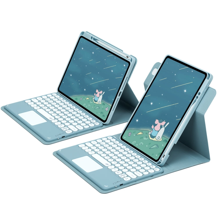 For iPad 10th Gen 10.9 2022 Round Button 360 Degree Rotatable Bluetooth Keyboard Leather Case with Touchpad(Mist Blue) - Universal by PMC Jewellery | Online Shopping South Africa | PMC Jewellery