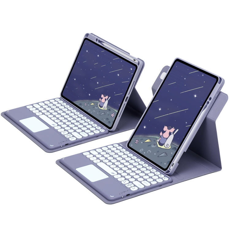 For iPad 10th Gen 10.9 2022 Round Button 360 Degree Rotatable Bluetooth Keyboard Leather Case with Touchpad(Lavender Purple) - Universal by PMC Jewellery | Online Shopping South Africa | PMC Jewellery