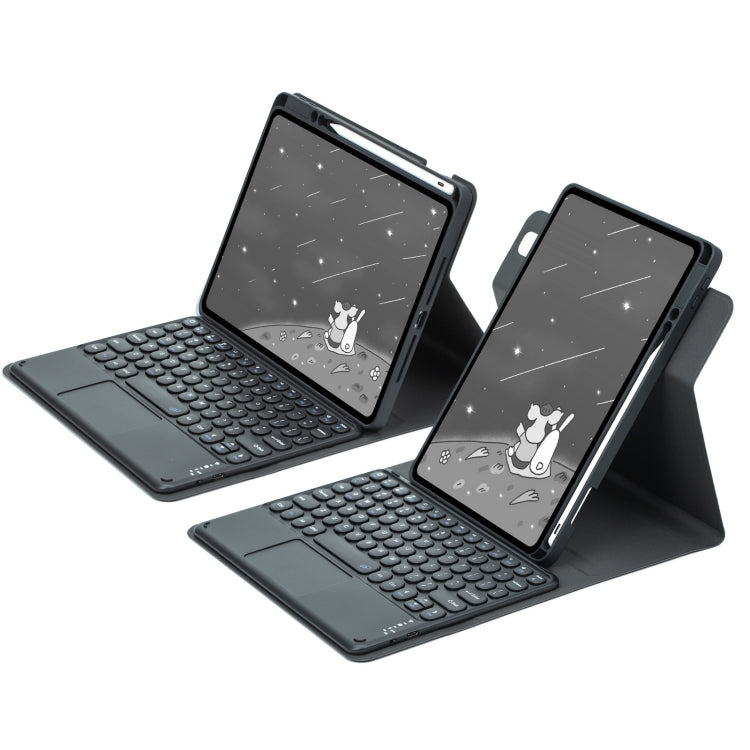 For iPad 10th Gen 10.9 2022 Round Button 360 Degree Rotatable Bluetooth Keyboard Leather Case with Touchpad(Black) - Universal by PMC Jewellery | Online Shopping South Africa | PMC Jewellery